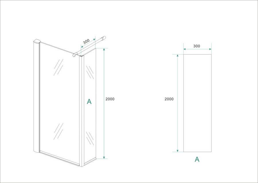 Wiesbaden Eco zijpaneel 30 x 200 cm met hoekprofiel voor inloopdouche chroom met 8 mm NANO helder glas