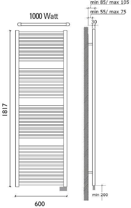 Wiesbaden Elara elektrische radiator 181 7 x 60 cm mat zwart 1000 Watt