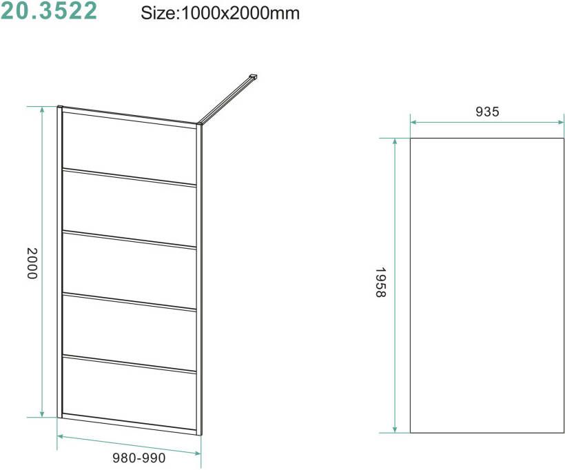 Wiesbaden Horizon inloopdouche mat zwart raster 100 cm 8 mm Nano