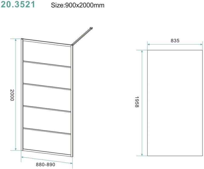 Wiesbaden Horizon inloopdouche mat zwart raster 90 cm 8 mm Nano
