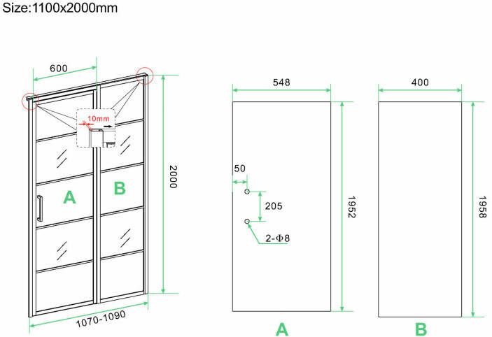 Wiesbaden Horizon nisdeur R L met vast deel 110cm 8mm NANO