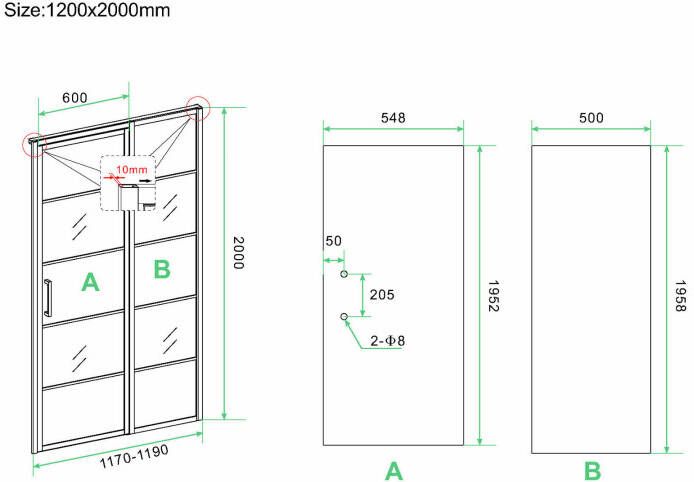 Wiesbaden Horizon nisdeur R L met vast deel 120cm 8mm NANO