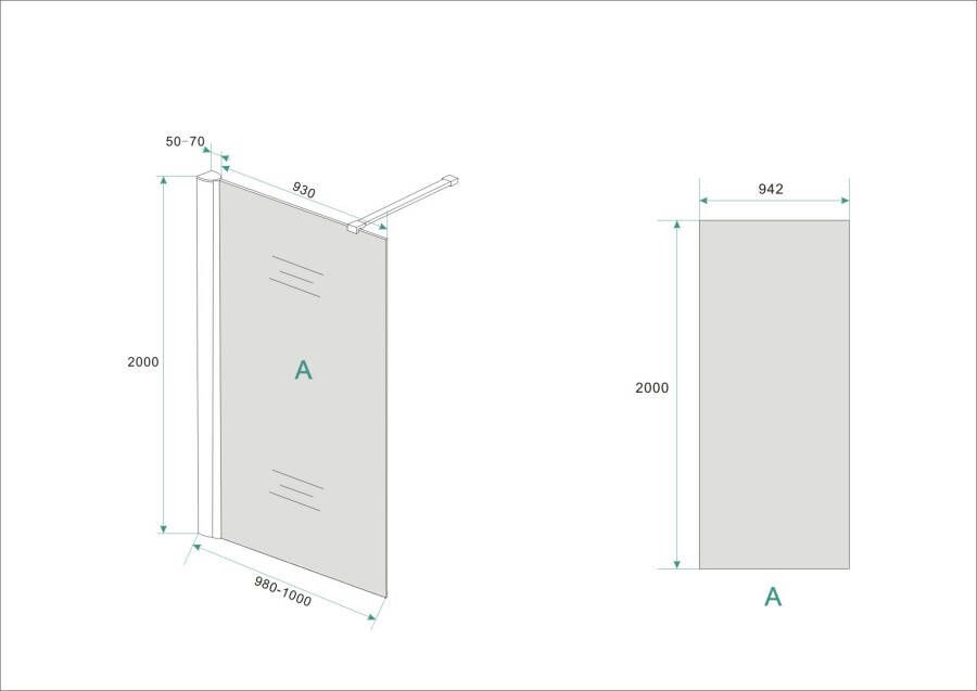 Wiesbaden inloopdouche met muurprofiel 1000x2000 10mm NANO rookglas