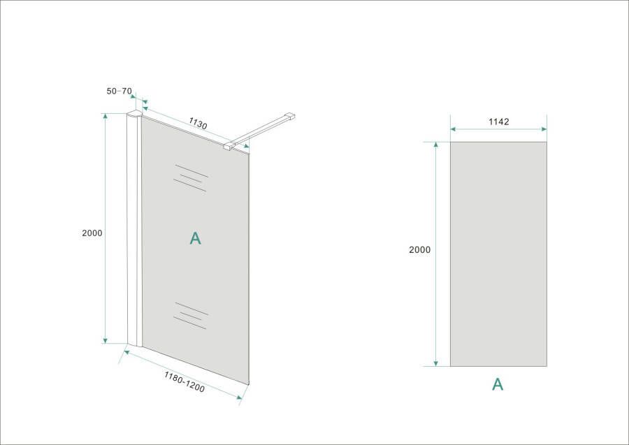 Wiesbaden inloopdouche met muurprofiel 1200x2000 10mm NANO rookglas