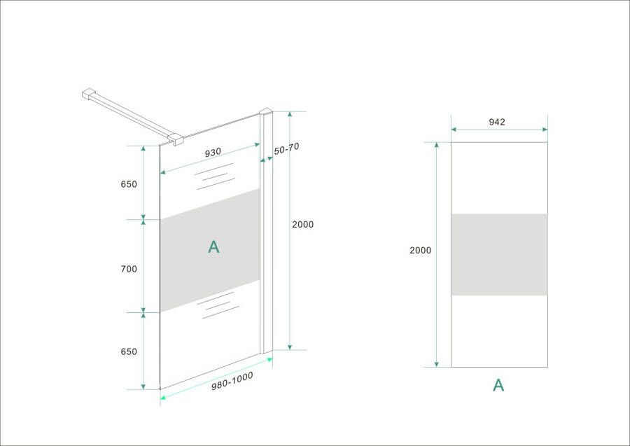 Wiesbaden inloopdouche + muurprof.1000x2000 10mm NANO ged.matglas