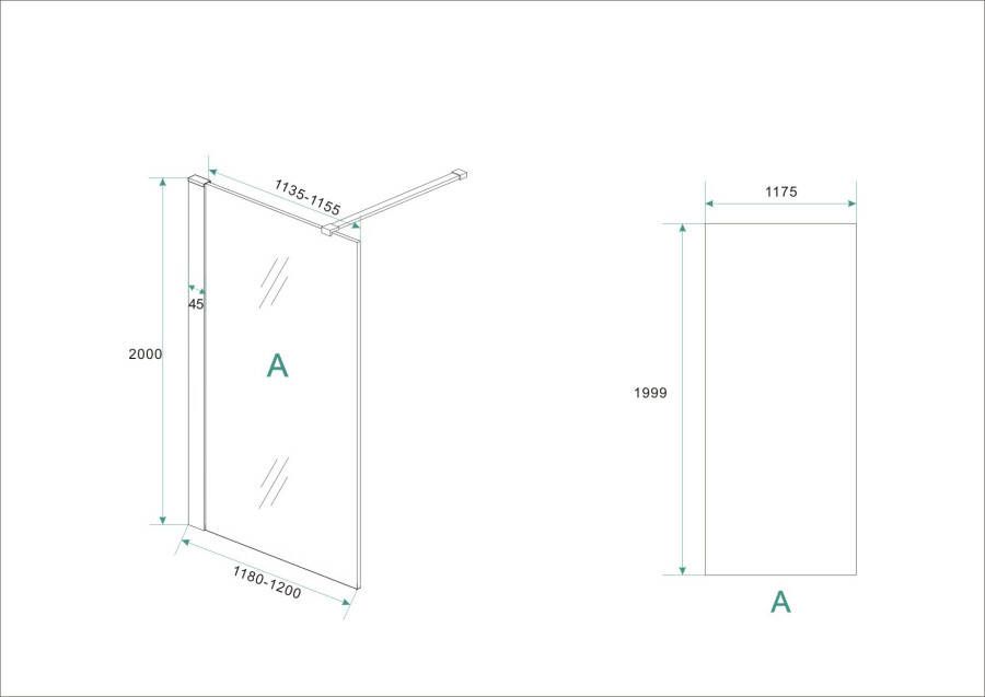Wiesbaden inloopdouche + RVS profiel 1200x2000 10mm NANO glas
