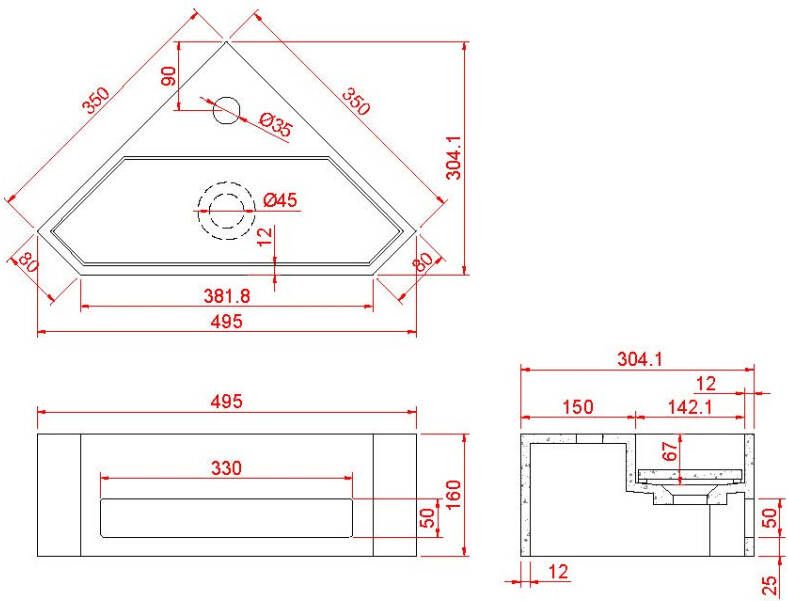 Wiesbaden Julia hoekfontein Solid surface 35 x 35 x 16 cm mat zwart