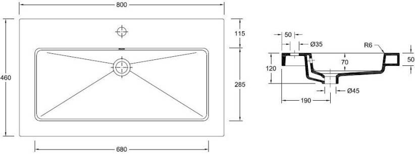 Wiesbaden Kera wastafel enkel met 1 kraangat 80x46x5 cm keramiek glans wit