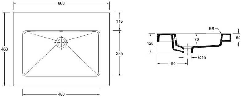 Wiesbaden Kera wastafel enkel zonder kraangat 60x46x5 cm keramiek glans wit