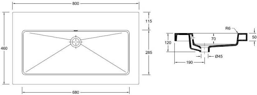 Wiesbaden Kera wastafel enkel zonder kraangat 80x46x5 cm keramiek glans wit