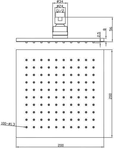 Wiesbaden luxe mess.hoofddouche vierkant 200mmx8mm mat zwart