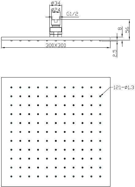 Wiesbaden luxe mess.hoofddouche vierkant 300mmx8mm chroom