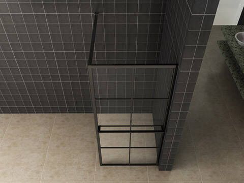 Wiesbaden Maaz inloopdouche met raster en handdoekhouder 10mm nano 120 cm x 200 cm mat zwart