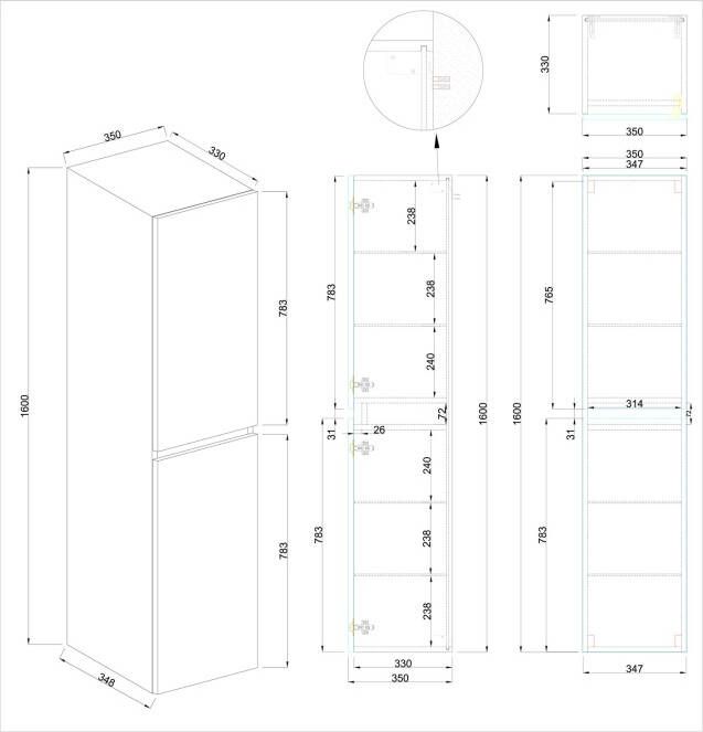 Wiesbaden Marmaris kolomkast 160x35x35 cm mat zwart