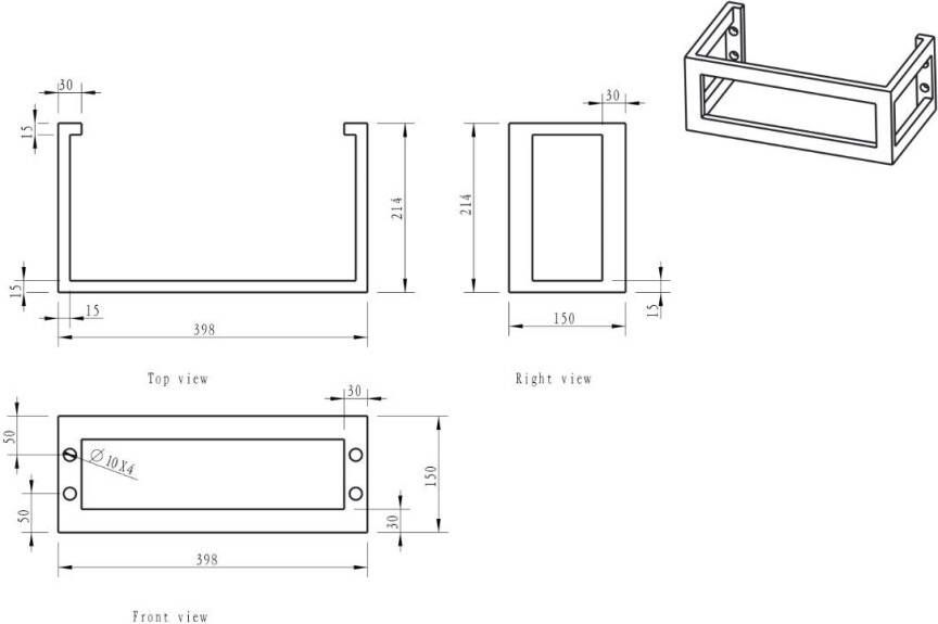 Wiesbaden montagebeugel vierkant 40x22x15 cm rvs
