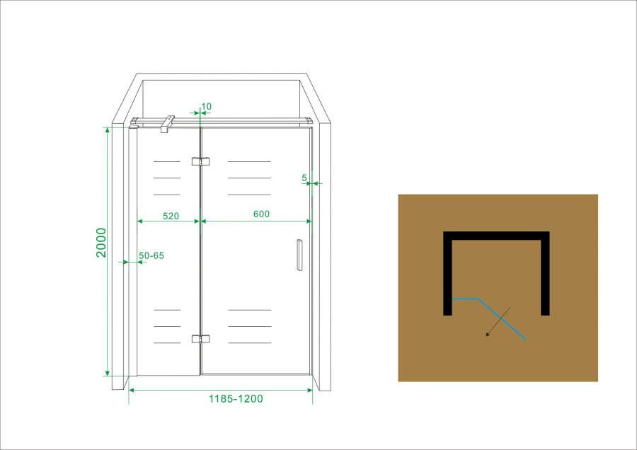 Wiesbaden nis swingdeur + vast paneel 120 (60-60) x 200 NANO