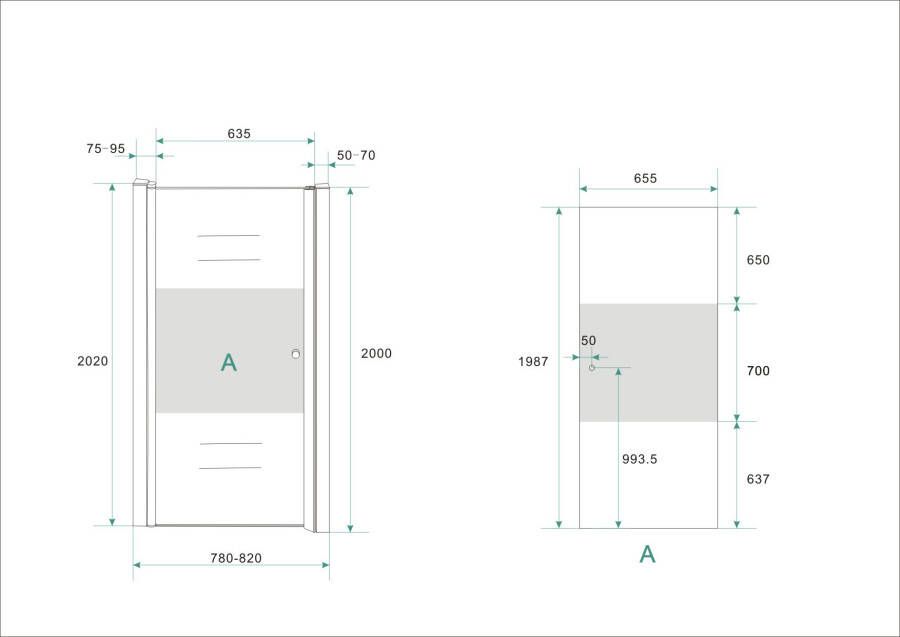 Wiesbaden nisdeur -L- met profiel 800x2000 8mm NANO ged.matglas