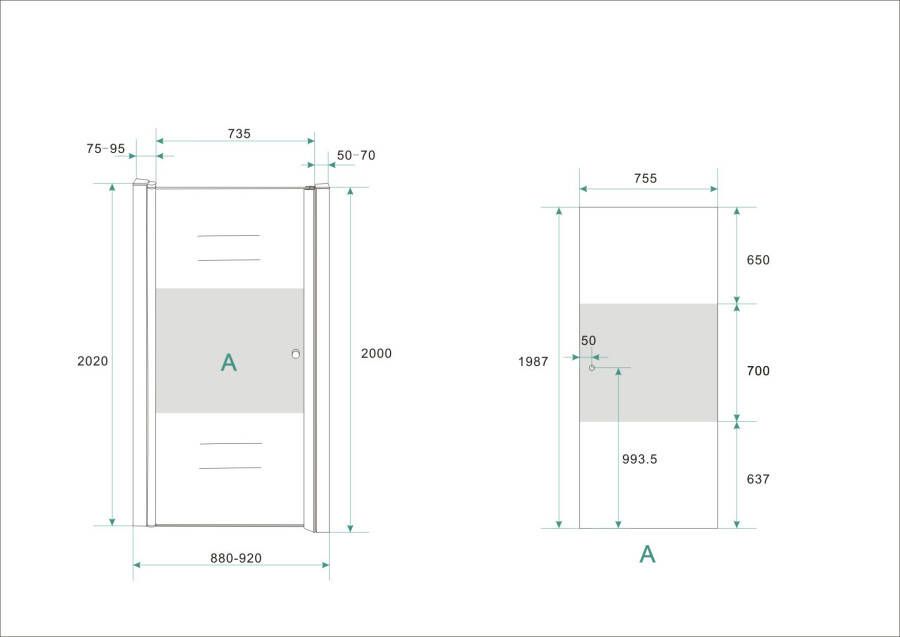 Wiesbaden nisdeur -L- met profiel 900x2000 8mm NANO ged.matglas