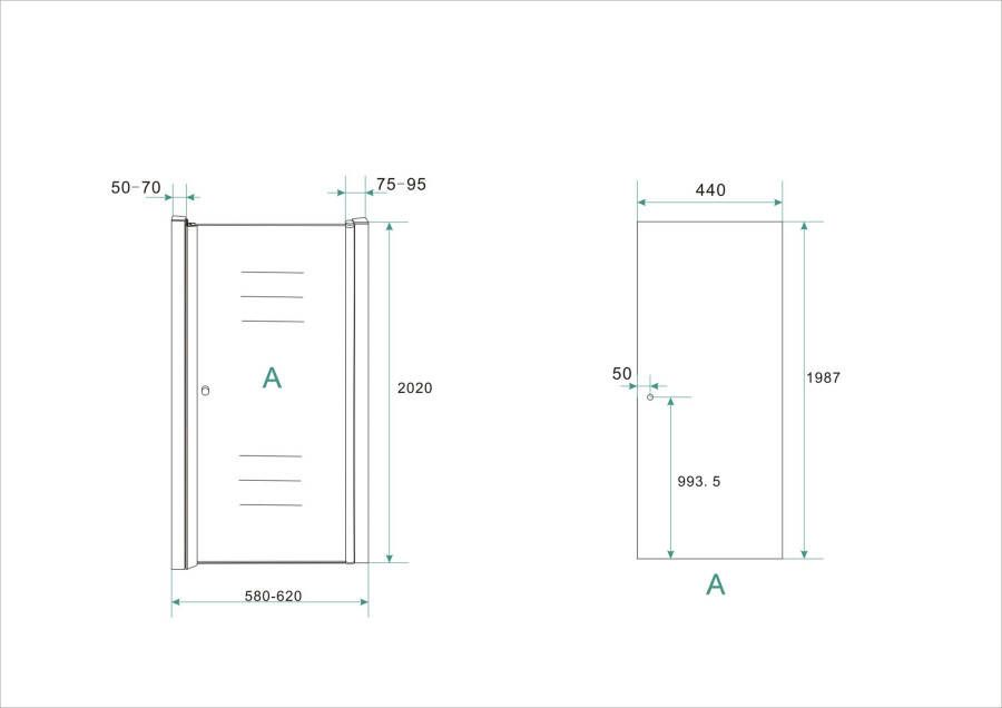 Wiesbaden nisdeur met profiel 600x2000 8mm NANO glas