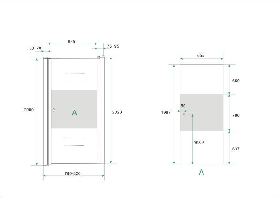 Wiesbaden nisdeur -R- met profiel 800x2000 8mm NANO ged.matglas