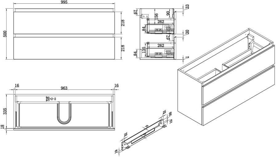 Wiesbaden onderkast 100cmx36cm zo.wastafel wit