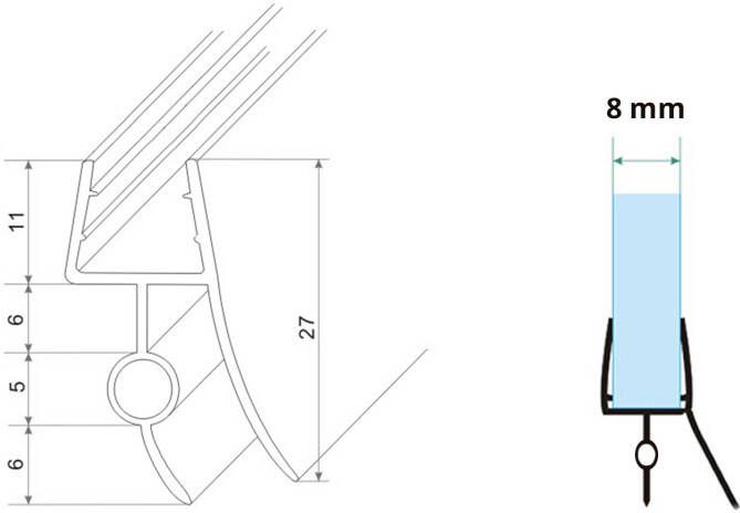 Wiesbaden rubber strip 8mm (1 st.) tbv onderzijde deur 90cm