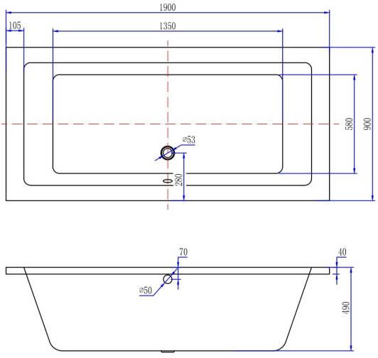 Wiesbaden Santino SQ inbouw duo ligbad 190x90x49 cm acryl glans wit