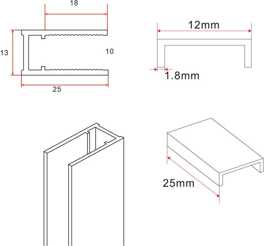 Wiesbaden Slim profielset met stabilisatiestang 120 cm mat zwart