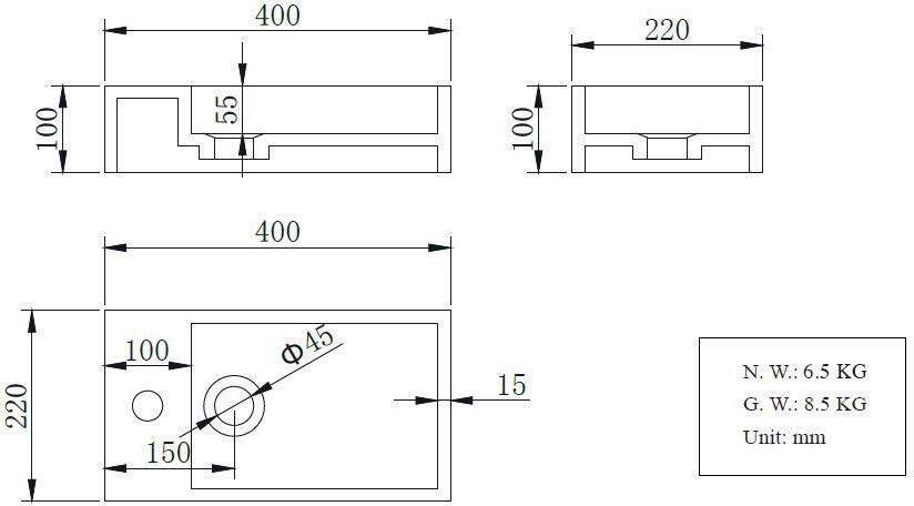 Wiesbaden Solid surface fontein links 40 x 22 x 10 cm mat wit