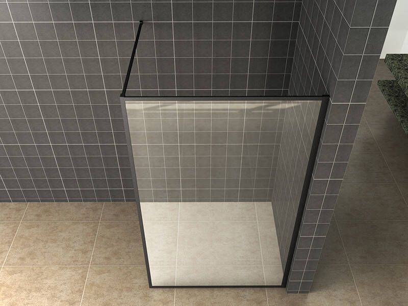 Wiesbaden Square inloopdouche 800x2000 10mm nano helder glas mat zwart