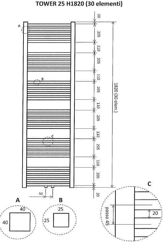 Wiesbaden Tower sierradiator mat zwart 1820x600 m o aansl.