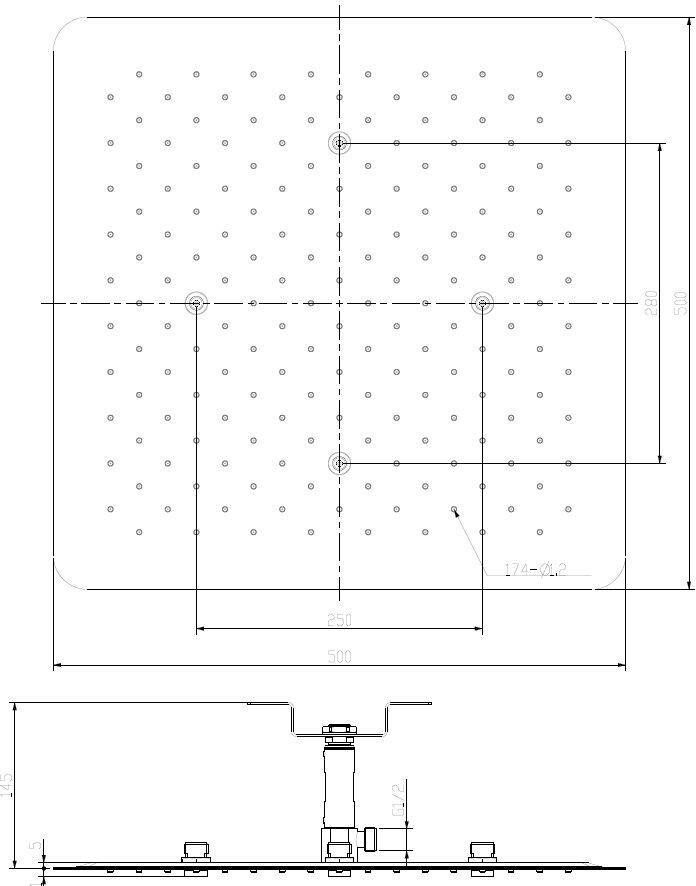 Wiesbaden UFO inbouw-hoofddouche plafond vierkant 50x50x2cm chroom