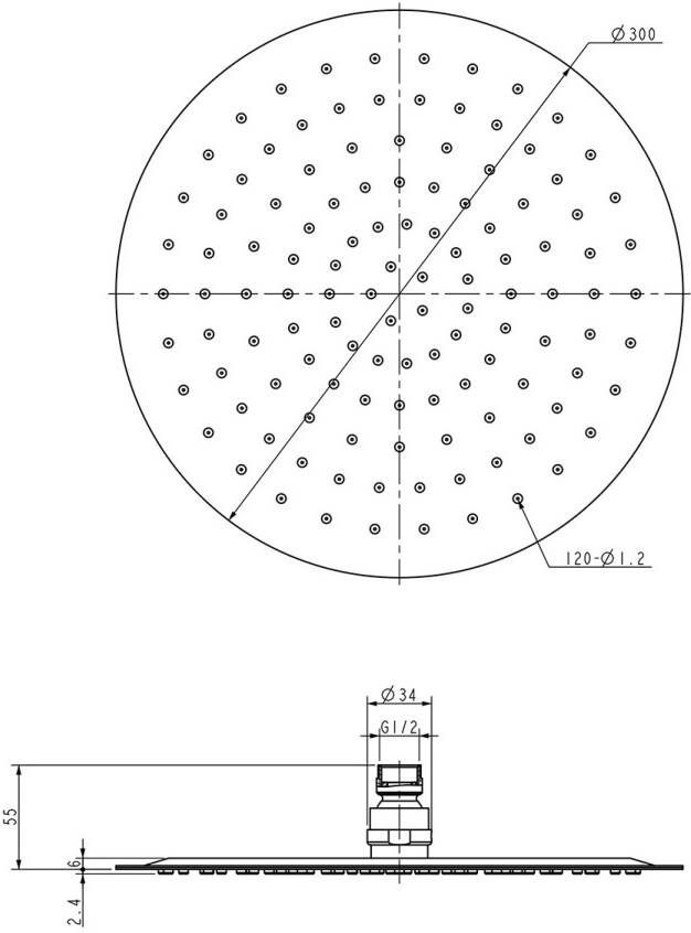 Wiesbaden Ufo luxe hoofddouche ultra plat 30 cm mat zwart