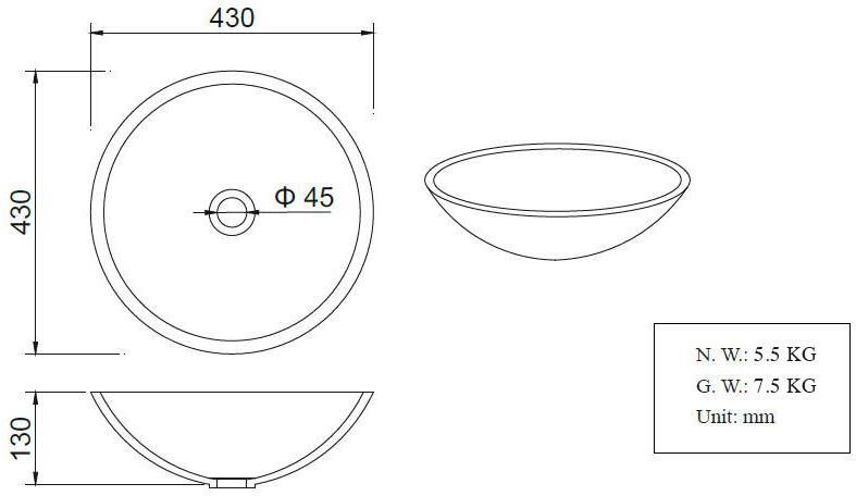 Wiesbaden Valerie waskom rond 43x13 cm solid surface mat wit