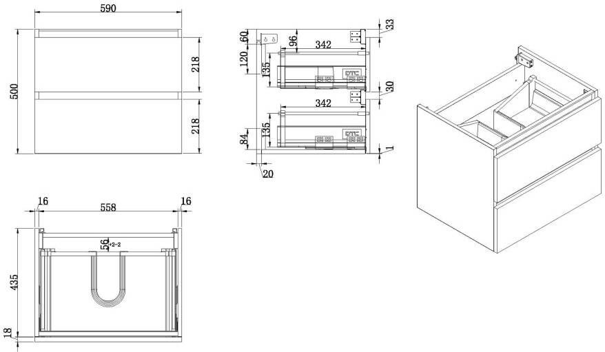 Wiesbaden Vision onderkast+2 laden 60x46 wit