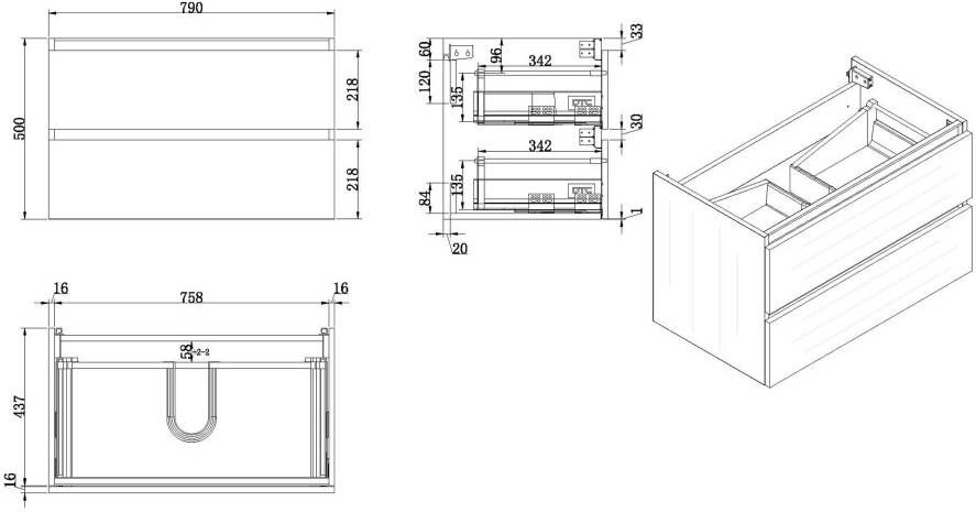 Wiesbaden Vision onderkast+2 laden 80x46 houtnerf grijs