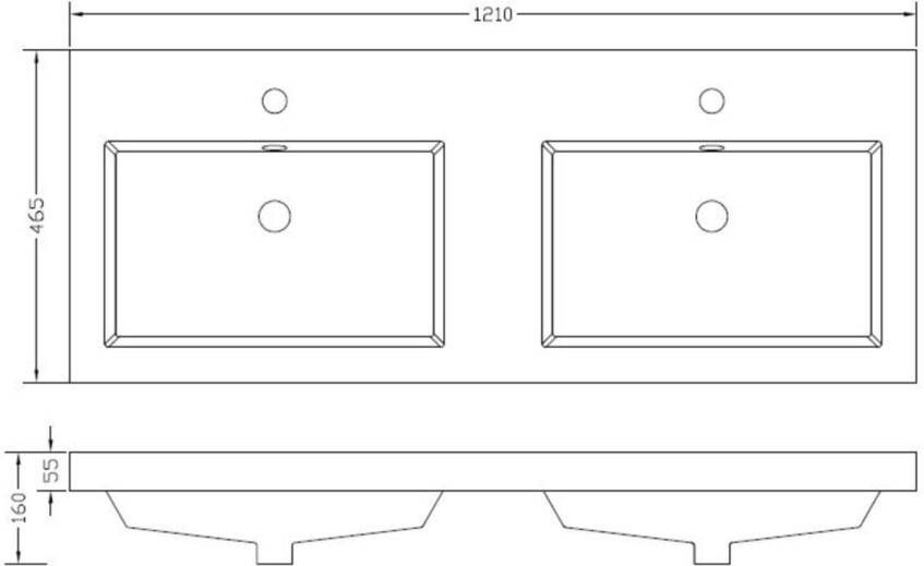 Wiesbaden Vision wastafel dubbel met 2 kraangaten 120x46x5 5 cm kunstmarmer glans wit