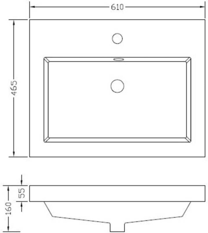 Wiesbaden Vision wastafel enkel met 1 kraangat 60x46x5 5 cm kunstmarmer glans wit