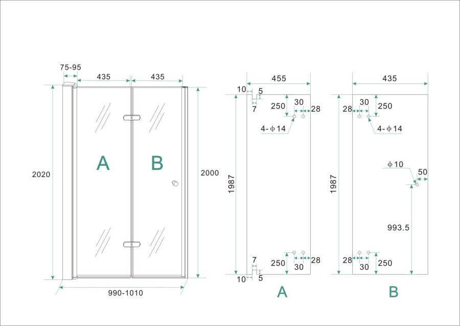 Wiesbaden vouwbare nisdeur 1000x2000 links 8mm NANO glas