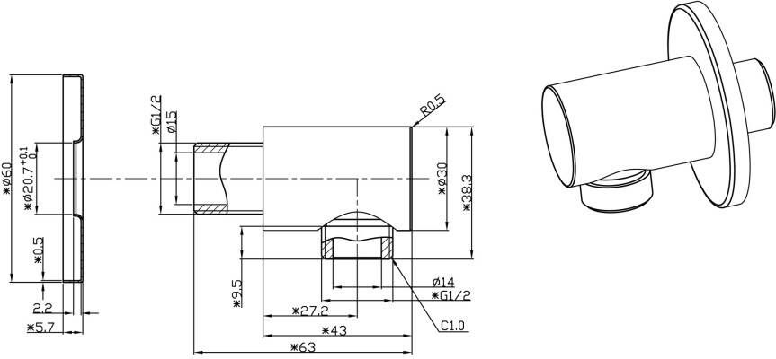 Wiesbaden Wandaansluitbocht rond 1 2" chroom