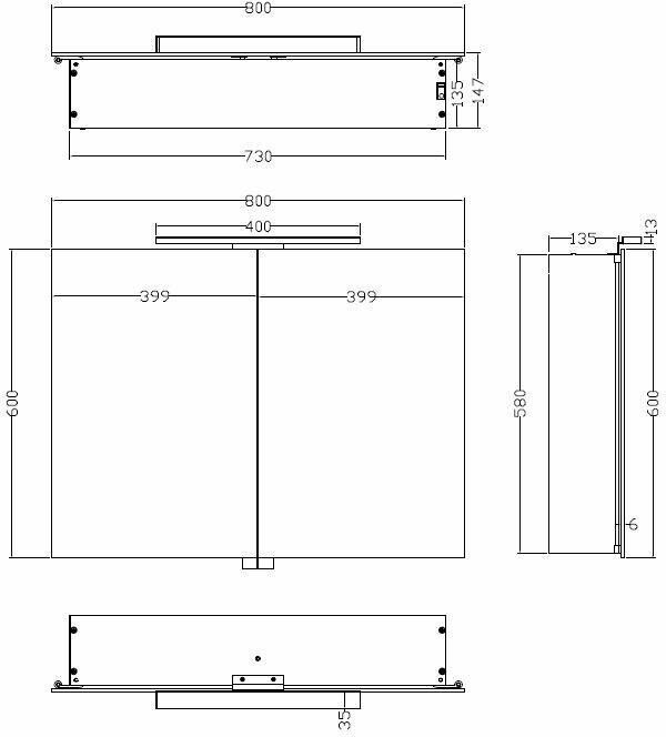 Xellanz Bright spiegelkast met LED 80 x 60 x 14cm