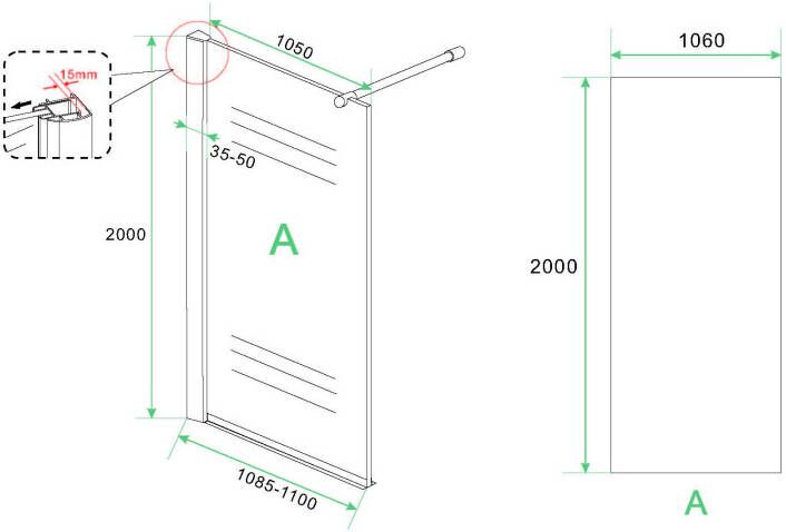 Xellanz Eco Inloopdouche + muurprofiel 1100x2000 8 mm Nano