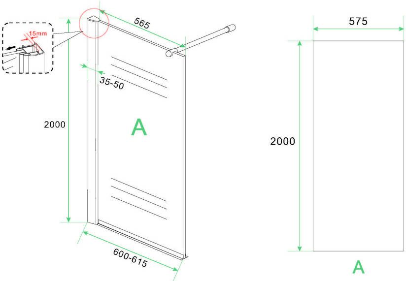 Xellanz Eco Inloopdouche + muurprofiel 600x2000 8 mm Nano