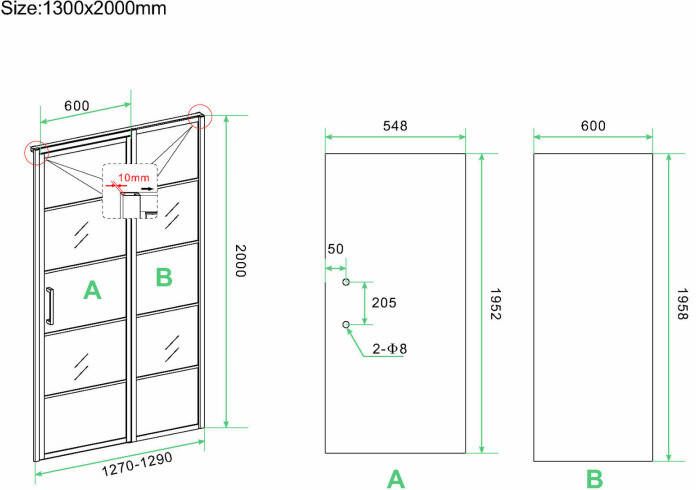 Xellanz Horizon nisdeur R L met vast deel 130cm 8mm NANO