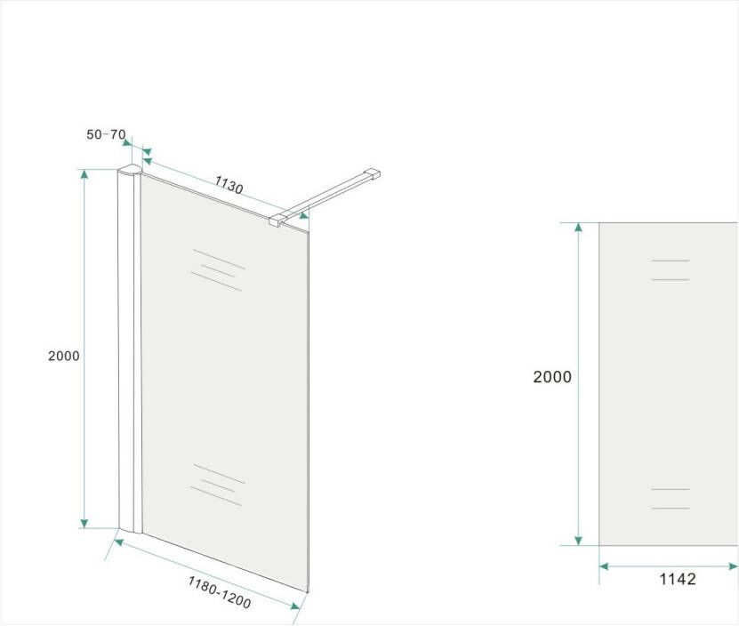 Xellanz inloopdouche+muurprofiel 1200x2000 10mm NANO geheel matglas