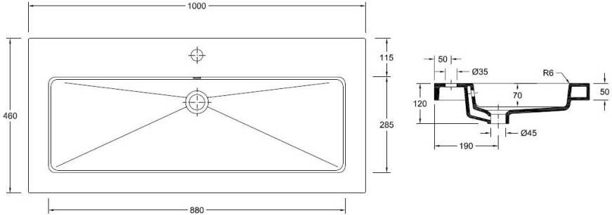 Xellanz Kera wastafel enkel met 1 kraangat 100x46x5 cm keramiek glans wit