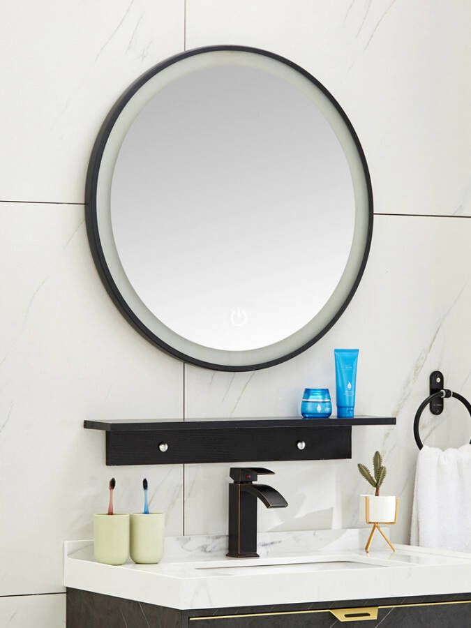 Xellanz Lista Nera spiegel rond met LED verlichting dimbaar 100 cm mat zwart