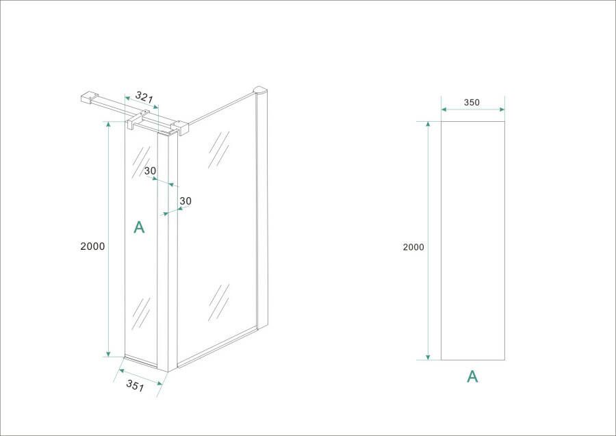 Xellanz Zijpaneel 35 x 200 cm met hoekprofiel voor inloopdouche chroom met 10 mm NANO geheel matglas