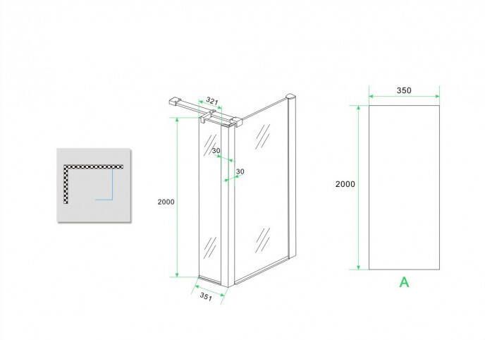 Xellanz Zijpaneel 35 x 200 cm met hoekprofiel voor inloopdouche chroom met 10 mm NANO geheel matglas