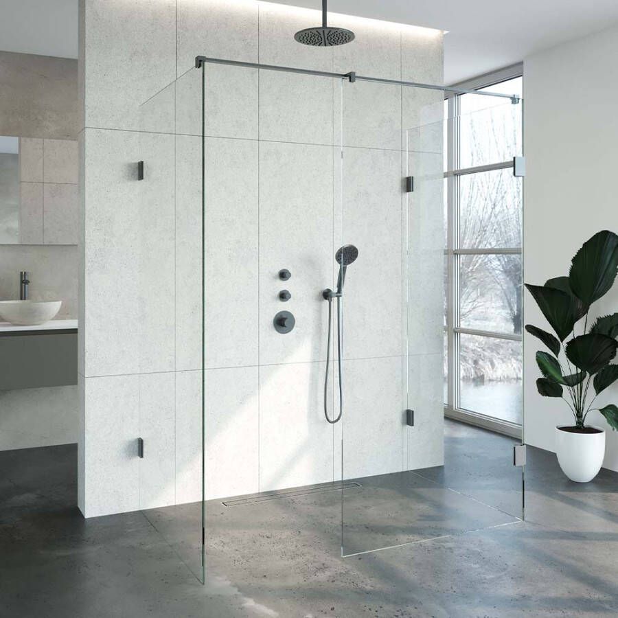 Sanitop Inloopdouche Compleet XL Just Creating Profielloos 100x160 cm Gunmetal